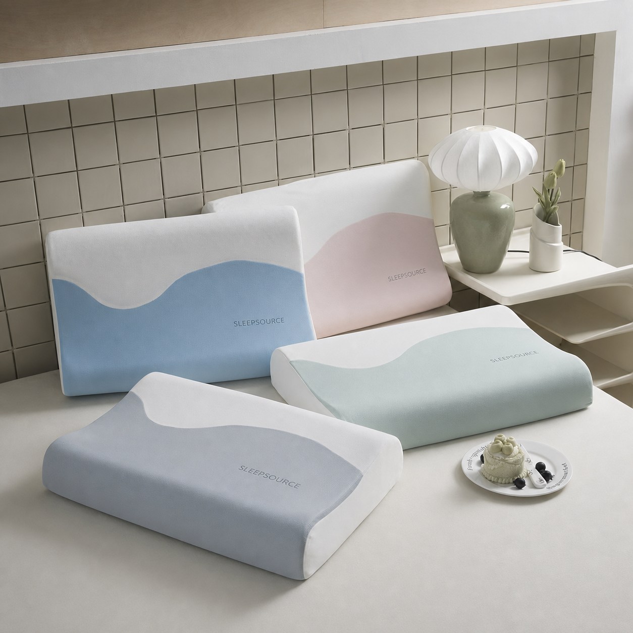 Contoured latex pillow collection in coordinated cover colors