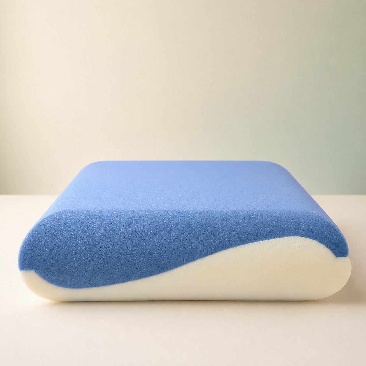 Blue and cream dual-core memory foam pillow construction